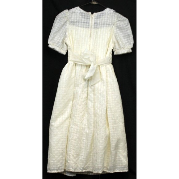 Pretty 'n Pink White Cream Checkered Formal Dress Sheer Collar Faux Pearls Sz 14 - Picture 4 of 6